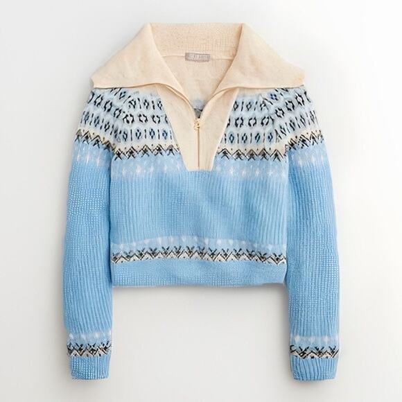 J.Crew Fair Isle Nordic Half-Zip Sweater in Brushed Yarn Alpaca Wool Size Large - Picture 1 of 9